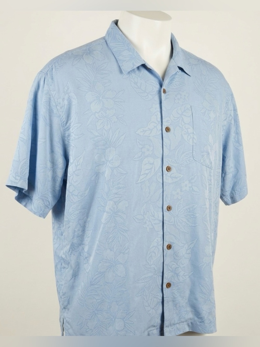 Tommy Bahama Mens 2XB Shirt Light Blue 100% Silk Floral Hawaiian Aloha Camp